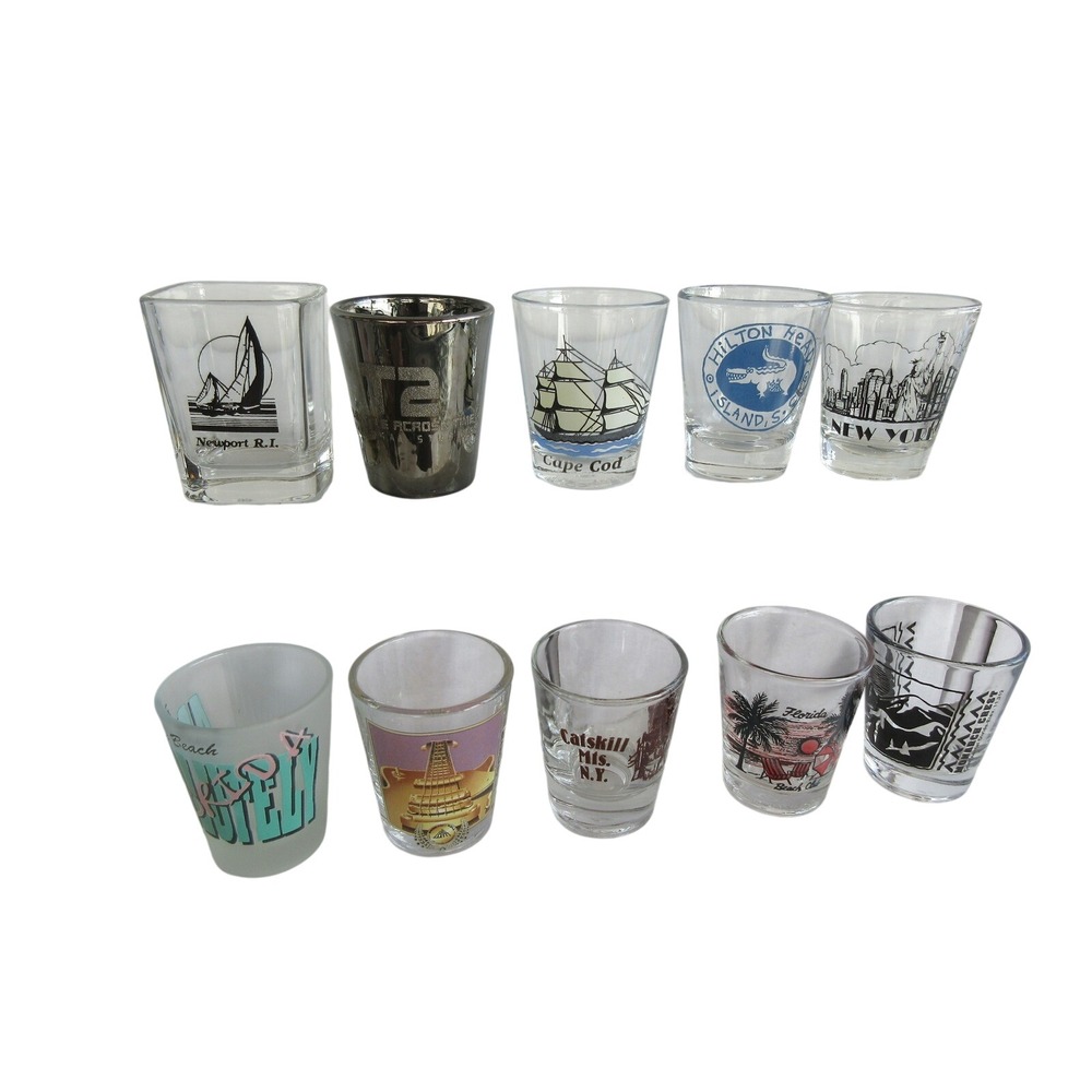 Vintage Souvenir Shot Glass Lot of 10 Travel T2 3D Hard Rock Cafe New York City
